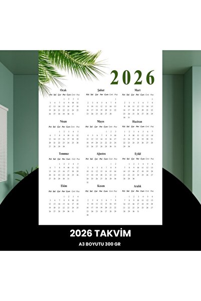 Fırsatkolik Calendar 2026 Premium A3 300 Gr Digital Printing Green Branch