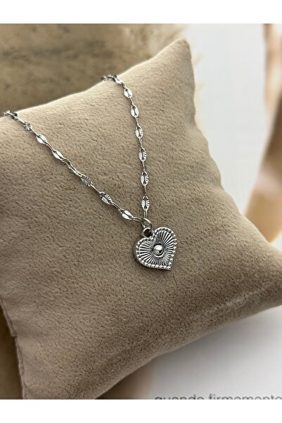roshel Tarnish Resistant Stainless Steel Lip Chain Heart Silver Color Necklac...
