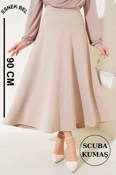 MODA BORSASI Women's Puff Scuba Hijab Black Flared Skirt