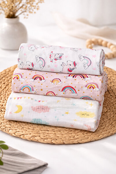 KRN MODA Çok Amaçlı Müslin Örtü & Battaniye 3'lü Set %100 Pamuk 80x90