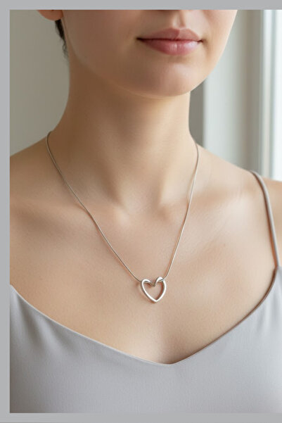 norayn Women's Silver Color Steel Necklace Minimalist Heart Figured Tarnish R...