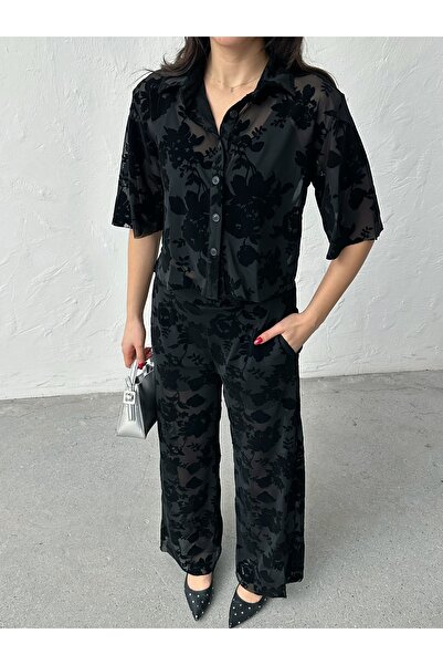 ASEDE Imported Fabric Velvet Patterned Rose Motif Buttoned Lined Shirt Collar...