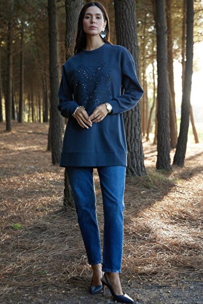 Moodbasic NAKIŞLI TAŞLANMIŞ TENCEL ÖRME TUNİK