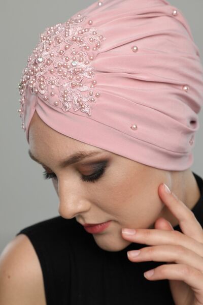 elysianfidan Ripped Lined Embroidered Powder Lace Motif Ready-made Hijab Hija...