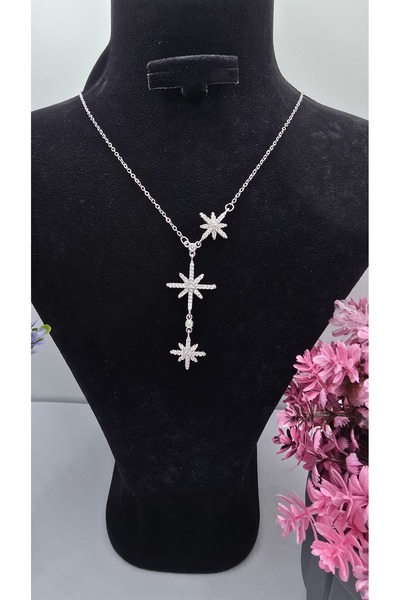 ahsenaksesuar2025 Silver Color Steel Zircon Stone Dangle Star Y Necklace Does...