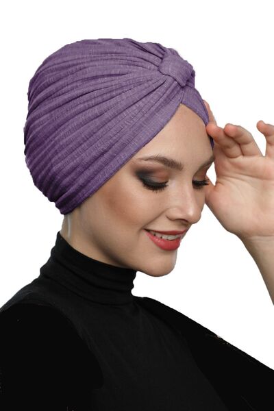 elysianfidan Cotton Banded Lined Lilac Ready-To-Wear Turban Hijab Pool Cap Su...