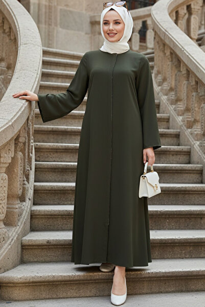 N.S NEVA STYLE Zippered Khaki Hijab Abaya 85107Hk