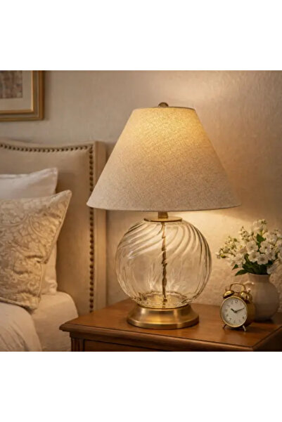 Palma homez Elegant Table Lamp with Transparent Glass Base – Brown × Gold – 6...