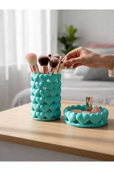 esa gaming Heart Design Makeup Organizer Set of Two |   Brush Box and Pen Holder