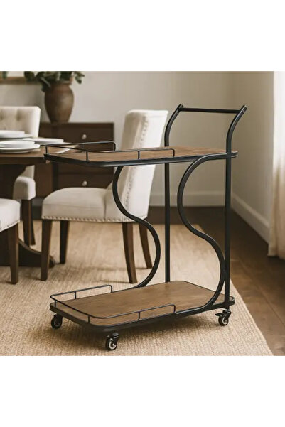 Palma homez Elegant Two-Tier Serving Cart with Wheels – Brown × Black – 70×40...