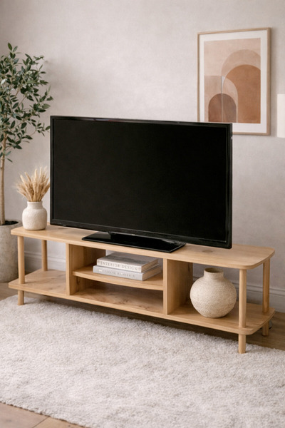 DEKOR MOBİLYACIM Cantes Doğal Ahşap TV Sehpası Yuvarlatılmış Köşe Detaylı, Aç...