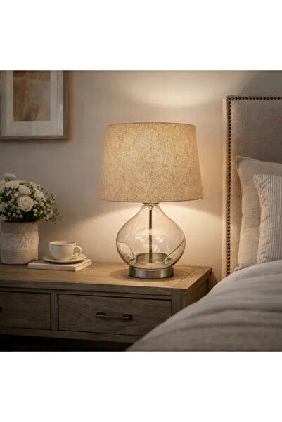 Palma homez Modern Table Lamp with Transparent Glass Base – Brown × Gray – 62...