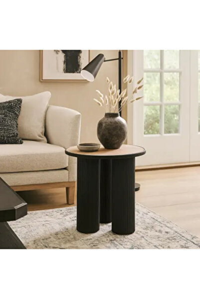Palma homez Round Side Table with Three Legs and Wooden Top - Black - 45 x 53 cm