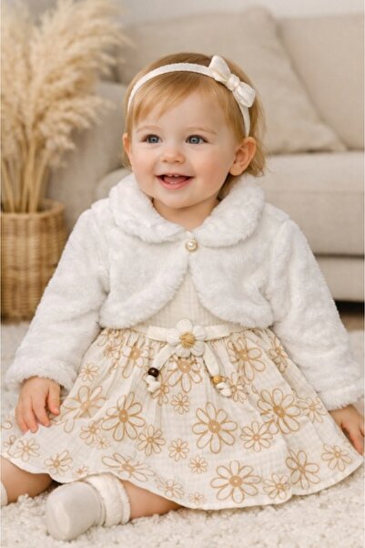 Pure Boutique Rochita fetita eleganta cu bolero alb blanita model floral bumb...