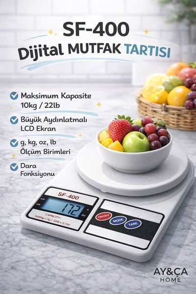 AY&ÇA HOME Dijital Hassas Mutfak Tartısı LCD Ekran 10 Kg SF-400