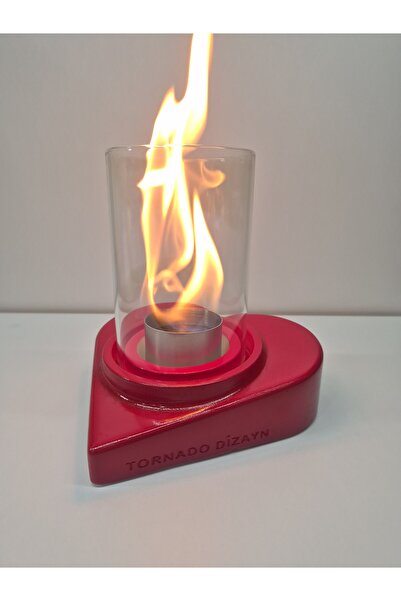 TORNADO DİZAYN Kalpli Beton Masaüstü Şömine 1 Lt Yakıt Şömine Yakıtı Sevgilil...