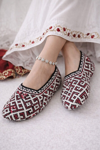 ANUK GRUP Türkmen Gelin Patiği | Otantik Desenli Kadın Yün Patik | Kışlık Ev ...