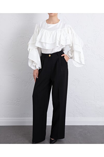 Modamorfo Flounce Sleeve Elastic Blouse -White