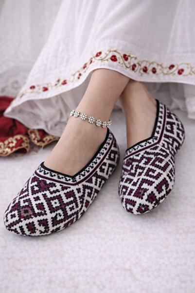 ANUK GRUP Türkmen Gelin Patiği | Otantik Desenli Kadın Yün Patik | Kışlık Ev ...