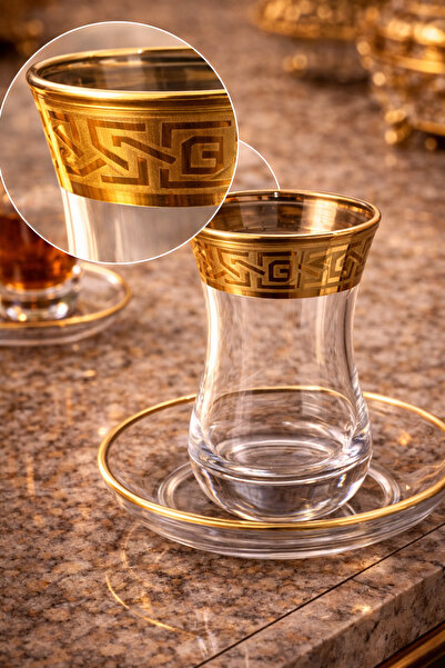 BYART Luxurious 6-piece Turkish tea set with saucers – elegant design with a ...