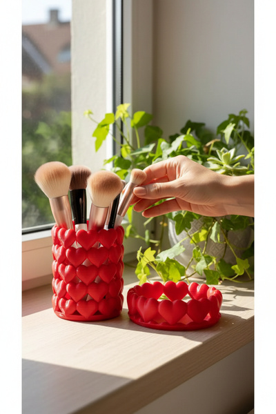 esa gaming Heart Design Makeup Organizer Set of Two |   Brush Box and Pen Holder