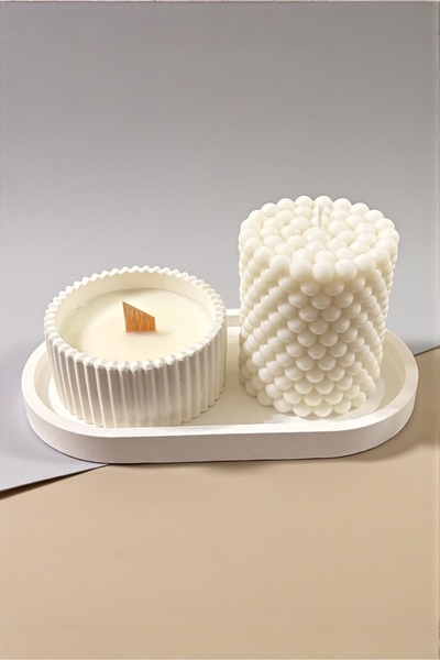 Natura Home Decor Minimal Tabaklı Dekoratif Mum Seti – Bubble & Kap Mum