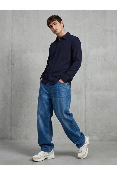 Ltb Long Sleeve Regular Basic Navy Blue Shirt