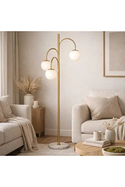 Palma homez Stand Lamp Metal and Glass – White × Gold – 175 x 70 x 30 cm