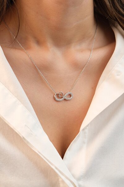 Kiriş Gümüş 925 Ayar Gümüş Sonsuzluk ve Kalp Kadın Gümüş Kolye