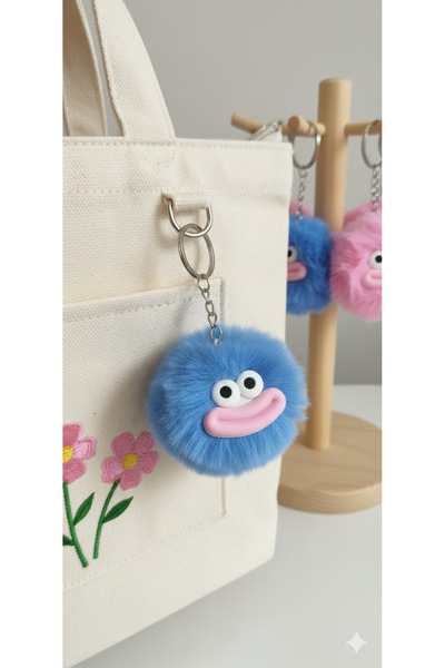 Şirin Sevimli Gülen maymun Yüzlü Peluş Pompom Anahtarlık - Renkli Çanta Akses...
