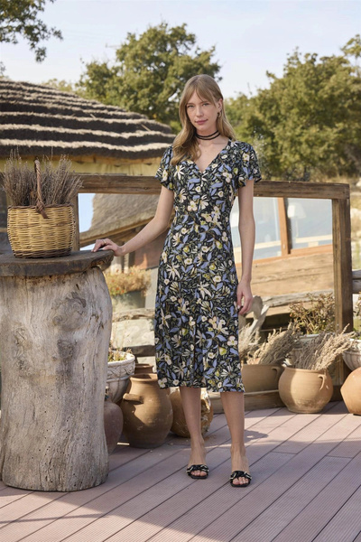 mtm My The Mall Clothing 100% Viscose Patterned Front Buttoned Dress