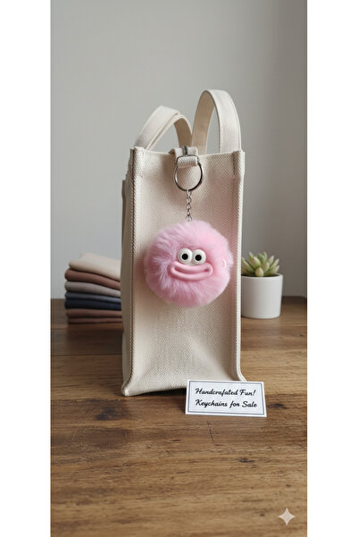 Şirin Sevimli Gülen maymun Yüzlü Peluş Pompom Anahtarlık - Renkli Çanta Akses...