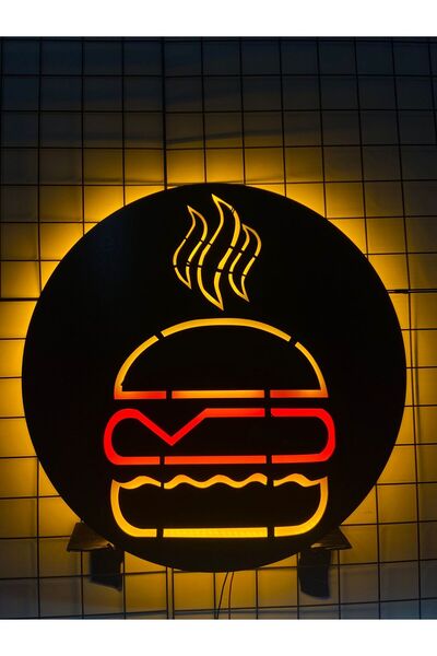 Neonnew Hamburger Tasarımlı Işıklı MDF Tablo 50x50 cm