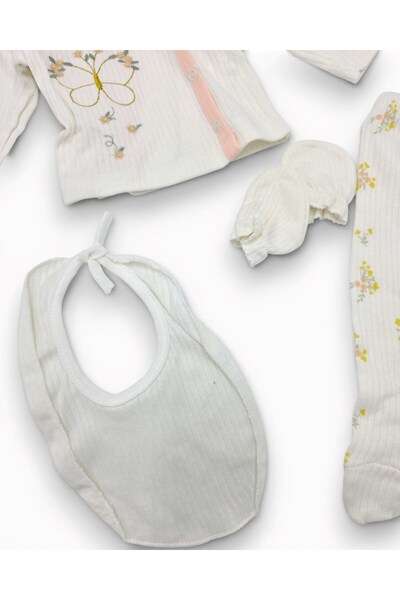 voyyo kids baby Baby Girl 5-Piece Butterfly Patterned Hospital Outfit Set, 100% Cotton Newborn Bodysuit