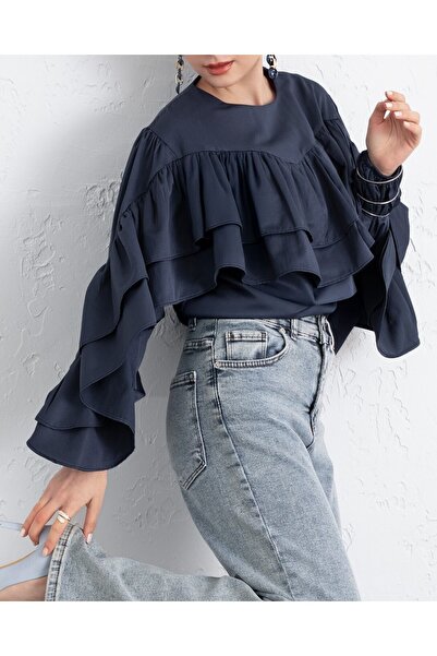 Modamorfo Flounced Sleeve Elastic Blouse -Laci