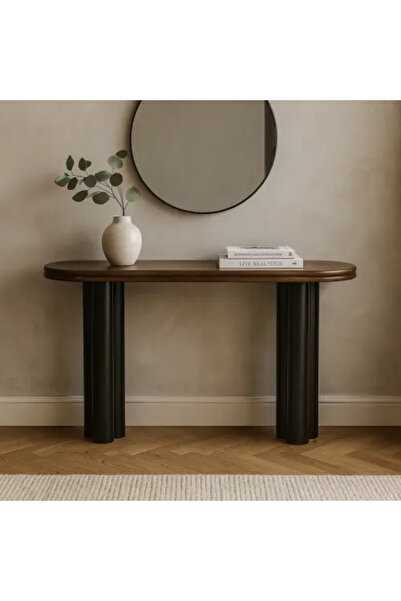 Palma homez Elegant Console with Dark Wooden Surface and Cylindrical Bases – ...