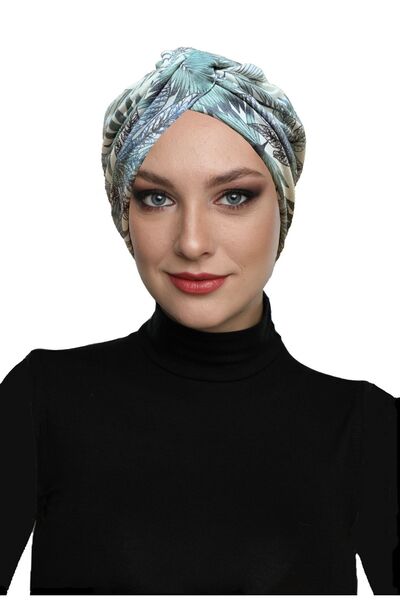 elysianfidan Patterned Combed Cotton Cream-Green Leaf Patterned Ready-To-Wear...