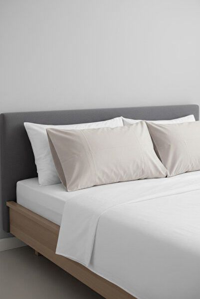 ŞENER HOME 100% Cotton Ranforce 2-Piece White Pillowcase with Cover 50X70 Cm.