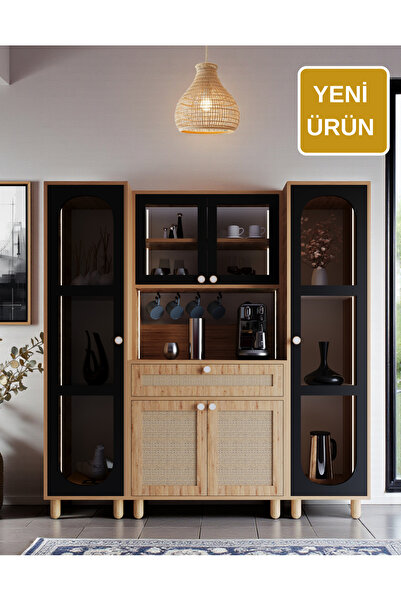 FLORADESİGN Ambiyans Kahve Köşesi Dolabı | Led Aydınlatmalı Dolap | Tempeli K...