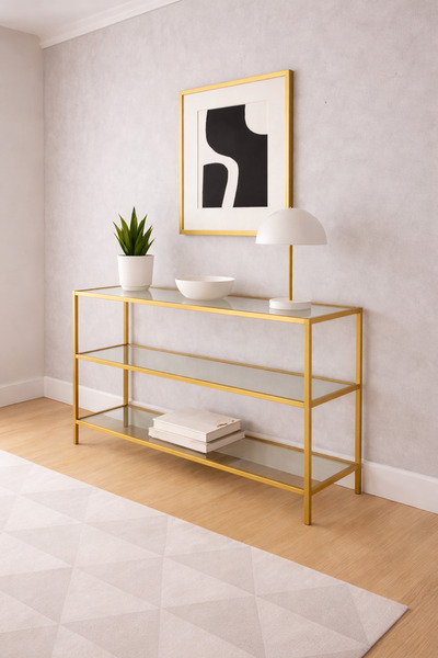 Trendmiz Aura şeffaf Camlı Gold Metal Dresuar, konsol, tv altı ünitesi 100x60...