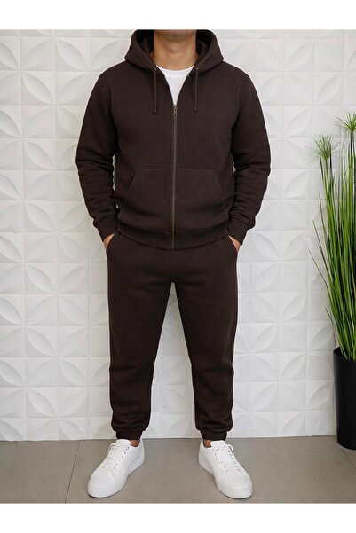 WENMİNG Men's Zippered Hooded Tracksuit Set Basic Premium Comfortable Fit Dai...