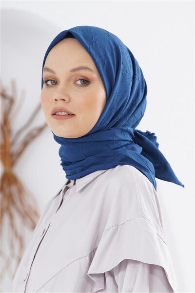 Madame Polo Mp Bambu Kraş Eşarp - Light Navy Blue – Self-Creasing, No Ironing...