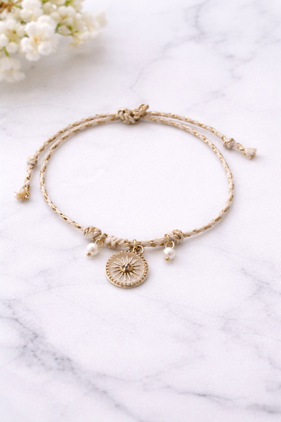 NevoAccessory Sun Detailed White String Adjustable Women's Bracelet – Pearl D...