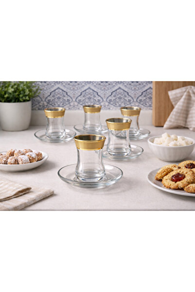 BYART Luxurious 6-piece Turkish tea set with saucers – elegant design with a ...