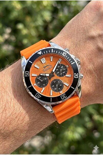 Slazenger 44mm Sports Wristwatch |   Orange Silicone Cord, Multifunctional, 5...