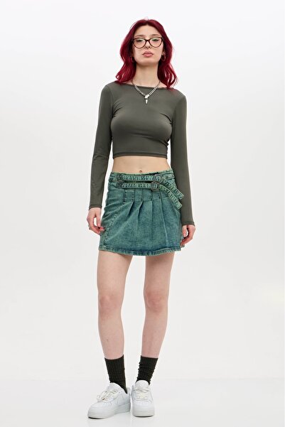 subr Vintage Denim Skirt with Belt Detail