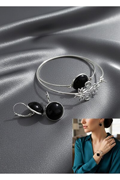 LADYMİRAGE AKİK TAŞLI ÇELİK KÜPE BİLEZİK SETİ