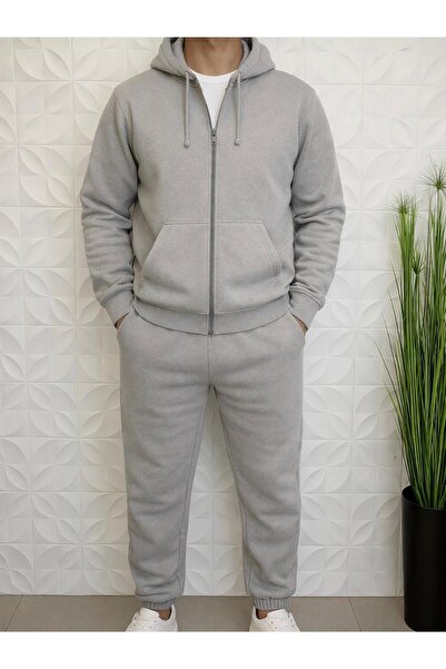 WENMİNG Men's Zippered Hooded Tracksuit Set Basic Premium Comfortable Fit Dai...