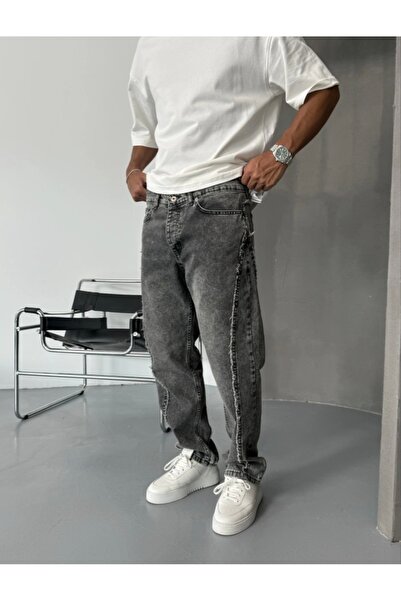Wonraces Men's Gray Baggy Special Washed Design Jean Jeans