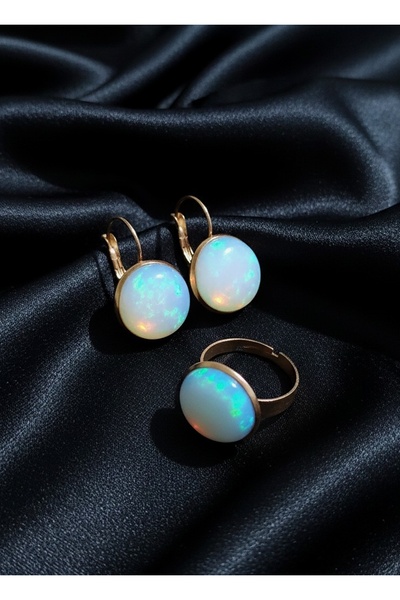 LADYMİRAGE AY TAŞI ÇELİK YÜZÜK KÜPE TAKI SETİ